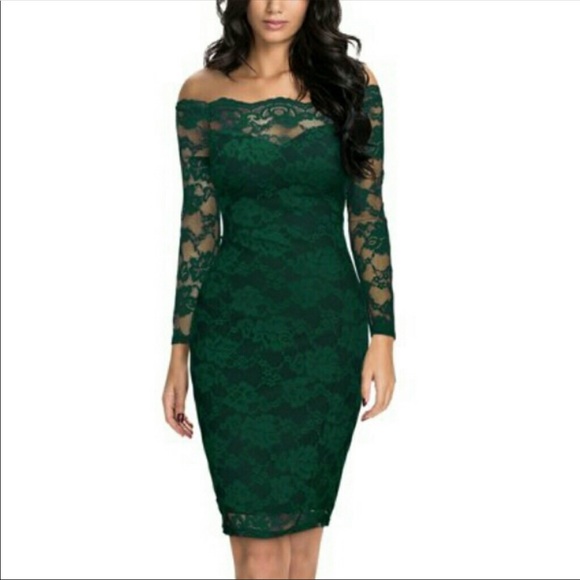 emerald green lace cocktail dress